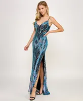 Emerald Sundae Juniors' Sequin-Design Side-Slit Gown, Created for Macy's