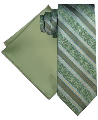 Steve Harvey Men's Paisley Stripe Tie & Solid Pocket Square Set