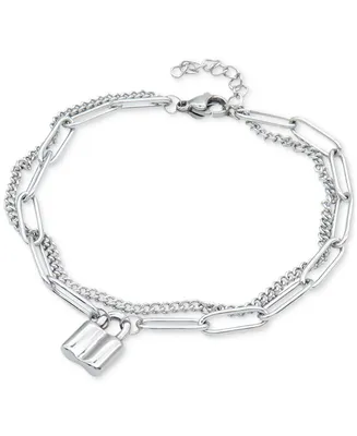 Adornia Silver-Tone Padlock Mixed Chain Bracelet