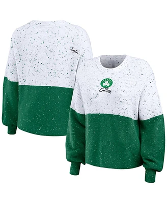 Women's Wear by Erin Andrews White, Kelly Green Boston Celtics Color-Block Pullover Sweater