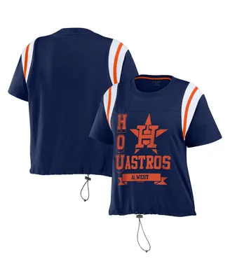 Women's Wear by Erin Andrews Navy Distressed Houston Astros Cinched Colorblock T-shirt