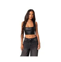 Women's Crescent faux leather crop top