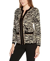 Belldini Black Label Women's Zebra Jacquard Sweater Jacket