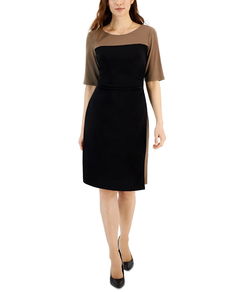 Connected Women's Colorblocked Elbow-Sleeve Bateau-Neck Dress