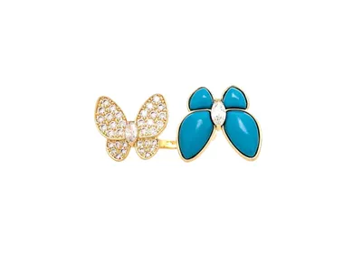 Turquoise + Cubic Zirconia Encrusted Butterfly Ring