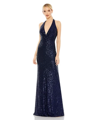 Women's Ieena Sequined Halter Strap Plunge Neck Gown