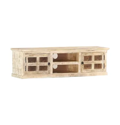 Tv Stand White 51.2"x11.8"x14.2" Solid Wood Mango