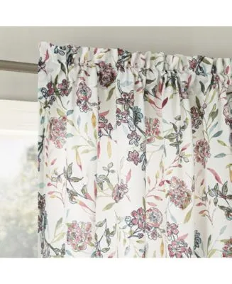 Lily Garden Watercolor Floral Room Darkening Rod Pocket Curtains