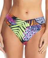 Bar Iii Women's Palm Prowl High Leg Bikini Bottoms, Created for Macy's