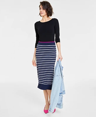 Women's Striped Sweater-Knit Pencil Skirt, Created for Macy's