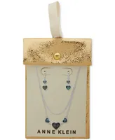 Anne Klein Silver-Tone Stone Heart Layered Statement Necklace & Drop Earrings Set