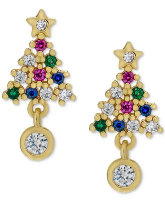Multi-Gemstone Christmas Tree Dangle Stud Earrings (1/2 ct. t.w.) in 14k Gold-Plated Sterling Silver - Multi