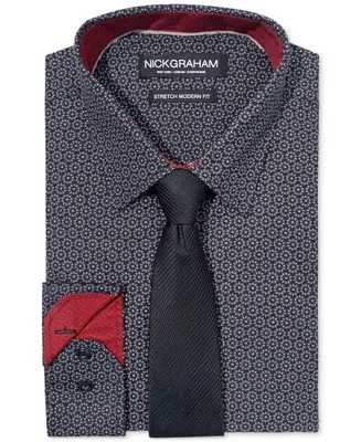 Nick Graham Men's Slim-Fit Stipple Circle Dress Shirt & Tie Set