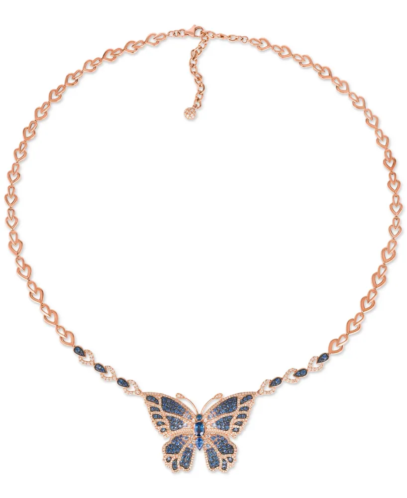 Le Vian Multi-Sapphire (3-1/2 ct. t.w.) & Diamond (1-3/4 ct. t.w.) Butterfly Pendant Necklace in 14k Rose Gold, 18" + 2" extender