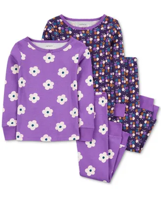 Carter's Toddler Girls Flowers and Butterflies 100% Snug-Fit Cotton Pajamas, 4 Piece Set