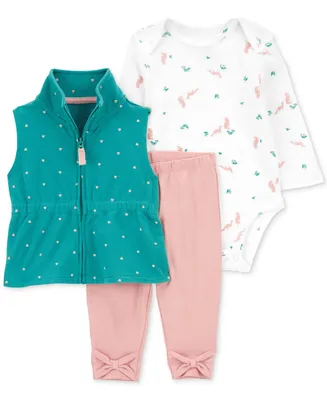 Carter's Baby Girls Cotton Little Vest, Fox-Print Bodysuit and Bow Leggings, 3 Piece Set