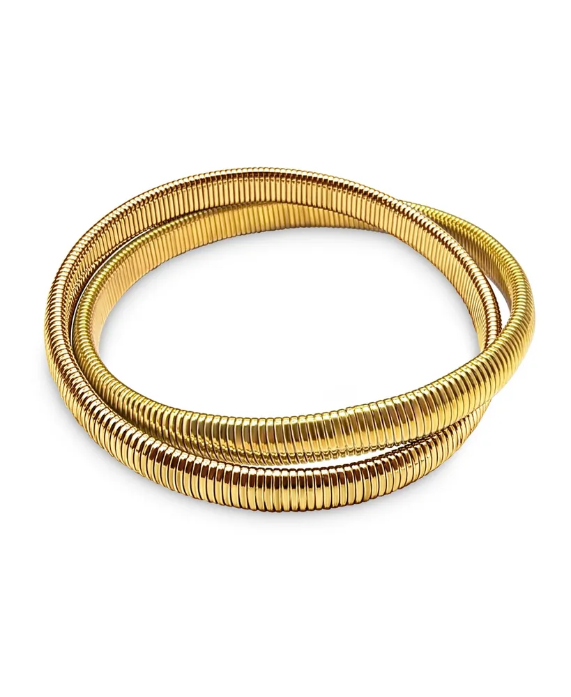 Bling Jewelry Two Strand Omega Snake Cobra Wide Bangle Twisted Bracelet Bands Set Interlocking Stretch Bracelets Gold Plated Stainless Steel Fits 8 to