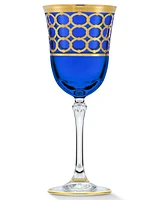 Lorren Home Trends Cobalt Blue White Wine Goblet with Gold-Tone Rings, Set of 4