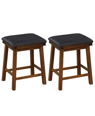 24'' Dining Bar Stool Set of 2 Counter Height Padded Seat Wood Frame Kitchen
