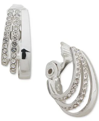 Anne Klein Silver-Tone Small Pave Triple-Row Clip-On Hoop Earrings