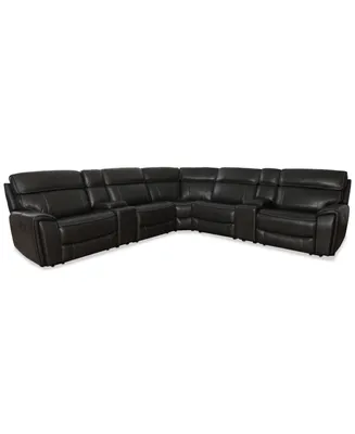 Closeout! Hutchenson 132.5" 7-Pc. Zero Gravity Leather Sectional with 2 Power Recliners and Consoles, Created for Macy's