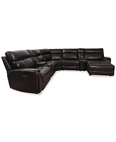 Closeout! Hutchenson 132.5" 7-Pc. Zero Gravity Leather Sectional with 2 Power Recliners, Chaise and Consoles, Created for Macy's