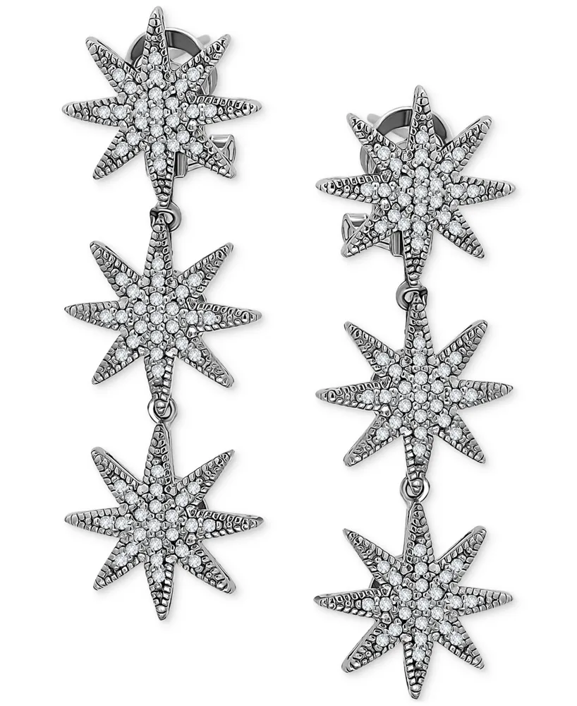 Cubic Zirconia Triple Star Drop Earrings in Sterling Silver, Created for Macy's