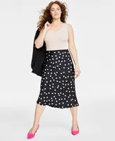 Women's Dot-Print Midi Slip Skirt, Created for Macy's