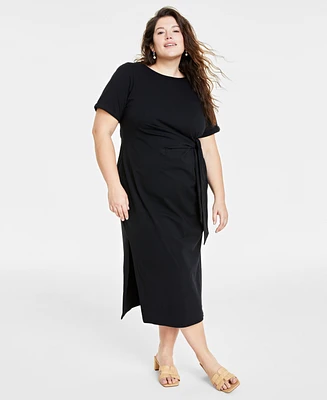 On 34th Trendy Plus Side-Tie Knit Midi Dress, Created for Macy's