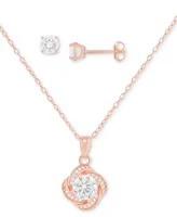 Giani Bernini 2-Pc. Set Cubic Zirconia Swirl Pendant Necklace & Solitaire Stud Earrings 18k Gold-Plated Sterling Silver, Created for Macy's