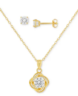 Giani Bernini 2-Pc. Set Cubic Zirconia Swirl Pendant Necklace & Solitaire Stud Earrings 18k Gold-Plated Sterling Silver, Created for Macy's