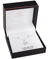 Giani Bernini 2-Pc. Set Cubic Zirconia Love Knot Pendant Necklace & Solitaire Stud Earrings in Sterling Silver, Created for Macy's