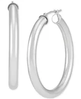 Polished Tube Hoop Earrings (40mm) 14k Yellow Gold or White