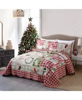 MarCielo 3 Piece Christmas Quilt Bedspread Snowman Reversible Quilt Set B009