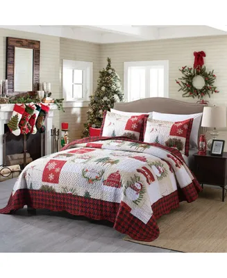 MarCielo 3 Piece Christmas Quilt Bedspread Snowman Reversible Quilt Set B013