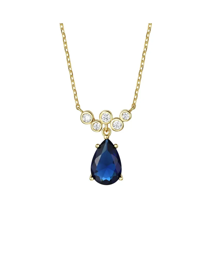 Sterling Silver with Blue & Cubic Zirconia Bubble Chevron Raindrop Necklace