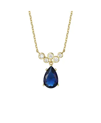 Genevive Sterling Silver with Blue & Cubic Zirconia Bubble Chevron Raindrop Necklace