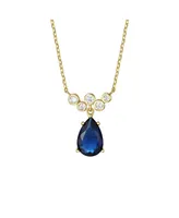 Sterling Silver with Blue & Cubic Zirconia Bubble Chevron Raindrop Necklace