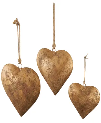 Rosemary Lane Metal Heart Decorative Bells with Hanging Rope Set of 3, 20", 17", 12"