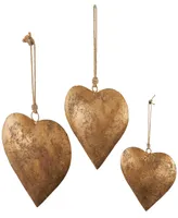 Rosemary Lane Metal Heart Decorative Bells with Hanging Rope Set of 3, 20", 17", 12"