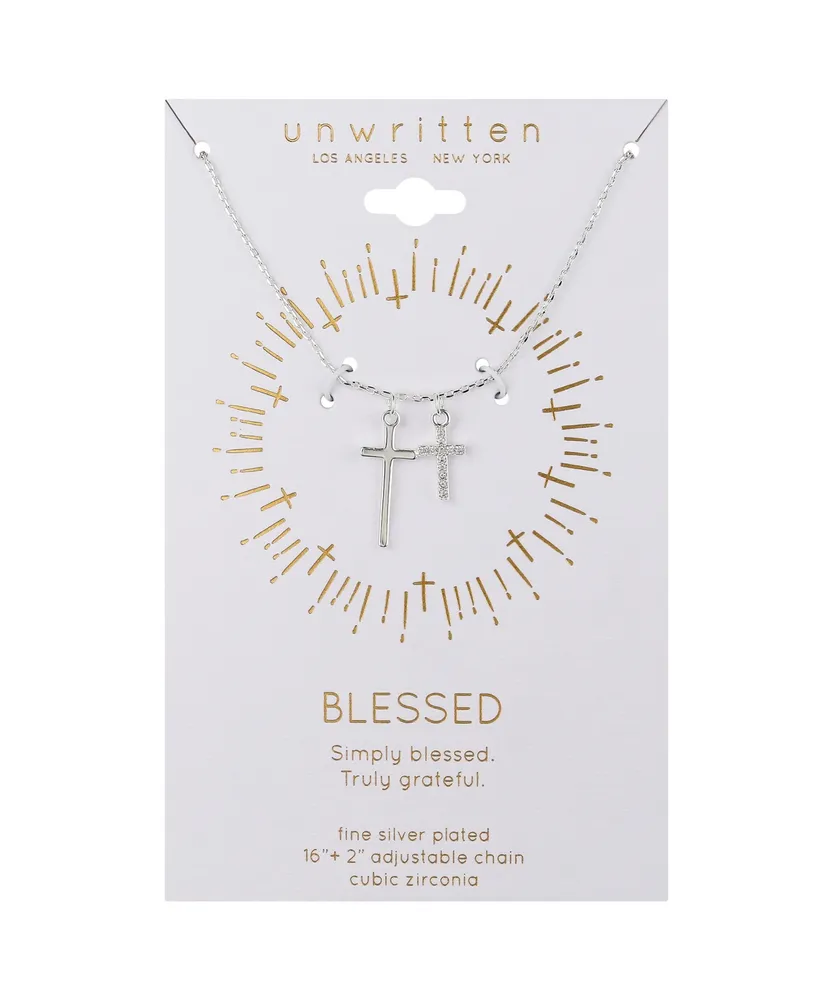 Unwritten Cubic Zirconia and Silver Plated Cross Pendant Necklace