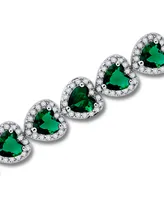 Macy's Cubic Zirconia Green Glass Heart Halo Link Bracelet