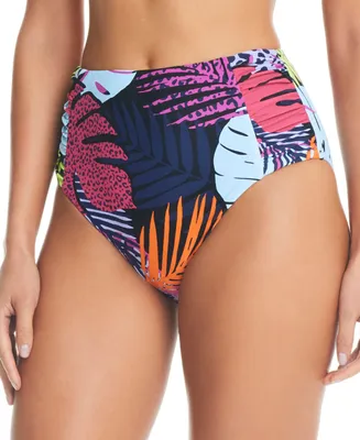 Bar Iii Women's Palm Prowl Side-Ruched Bikini Bottom, Created for Macy's