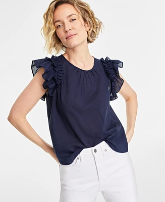 On 34th Women's Ruffle Short-Sleeve Voile Top, Created for Macy's