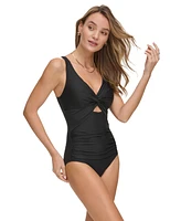 Dkny Women's Shirred Keyhole Detail One-Piece Swimsuit