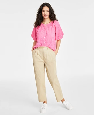 On 34th Women's Eyelet Puff-Sleeve Top, Created for Macy's