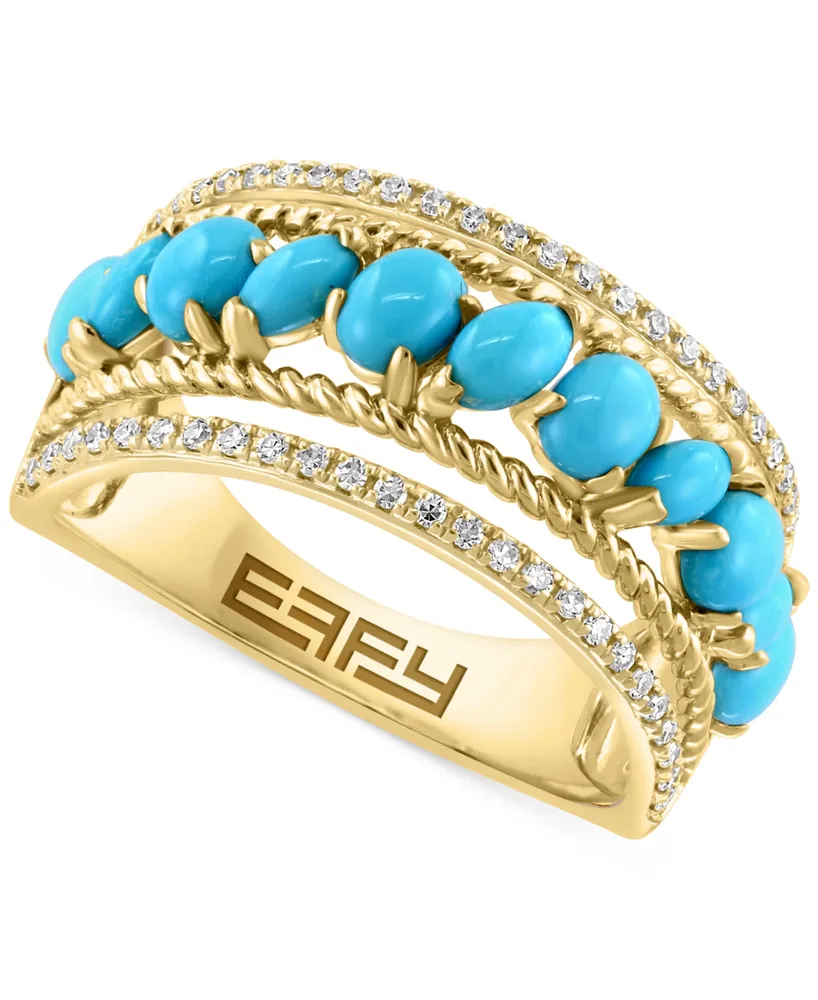 Effy Turquoise & Diamond (1/5 ct. t.w.) Openwork Statement Ring in 14k Gold