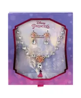 Disney Kid's Princess Beauty and The Beast Clear Teardrop Necklace and Earring Set