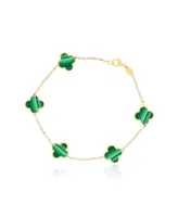 The Lovery Small Malachite Clover Bracelet 14K Gold