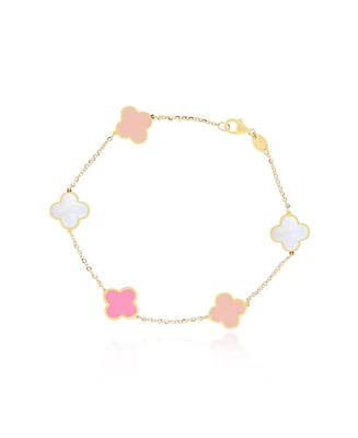 The Lovery Small Pink Mixed Clover Bracelet 14K Gold